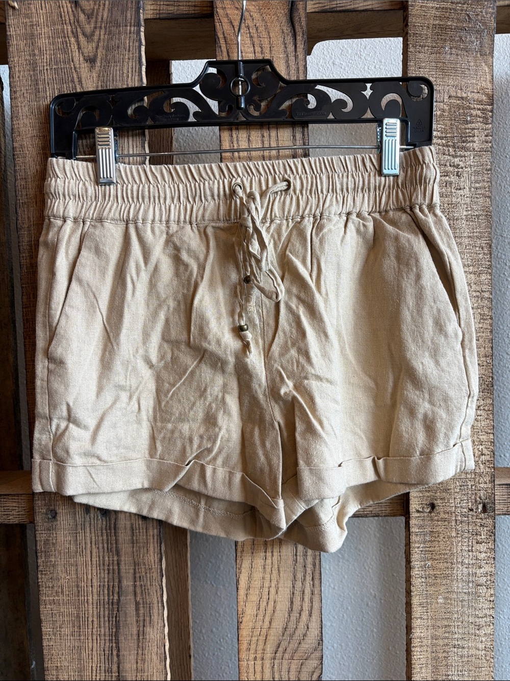 Love Tree Sand Drawstring High-Waist Shorts